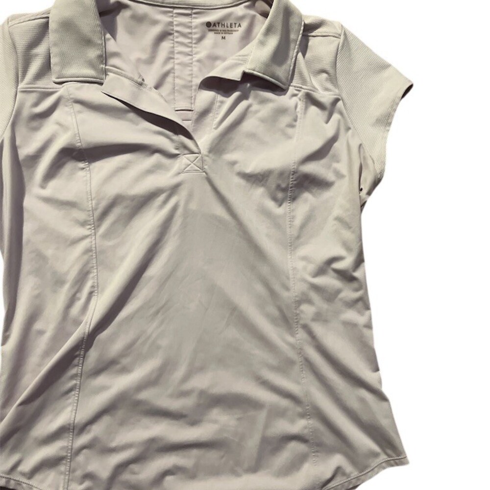 Athleta Polo Shirt Womens Size M Light Gray Stretch Mesh Panels Golf